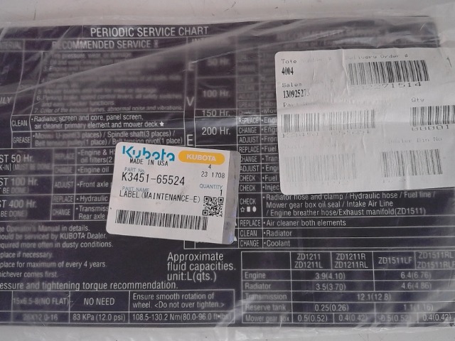 K3451-65524 Label for KUBOTA