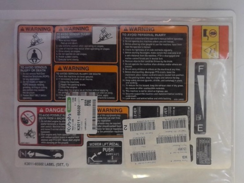 K3011-65502 Label Set 1 for KUBOTA