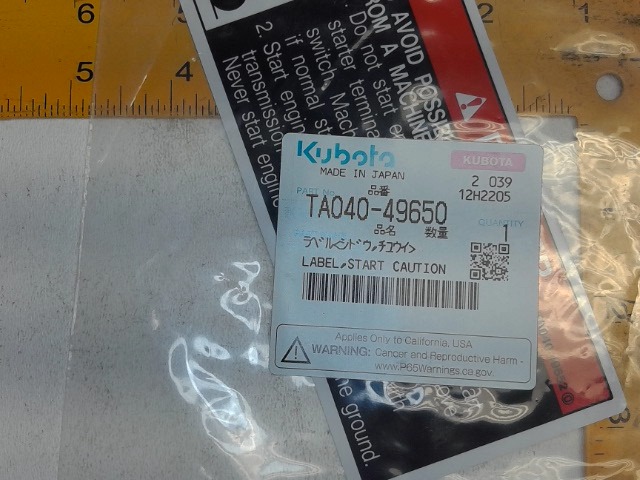 TA040-49650 Label for KUBOTA