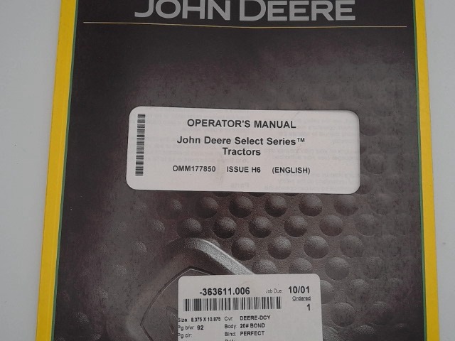 OMM177850 Operator Manual for JOHN DEERE