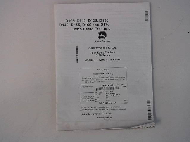OMGX25410 Operator Manual for JOHN DEERE