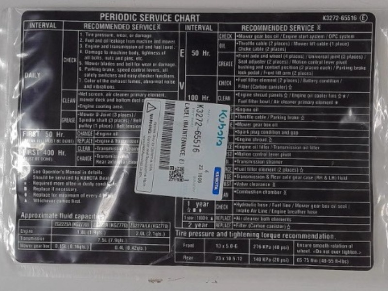 K3272-65516 Label for KUBOTA