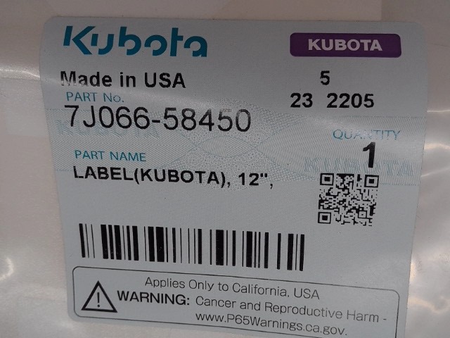 7J066-58450 Label for KUBOTA