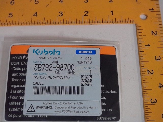 3B792-98700 Decal for KUBOTA