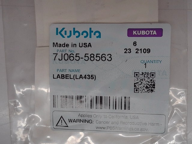 7J065-58563 Label for KUBOTA
