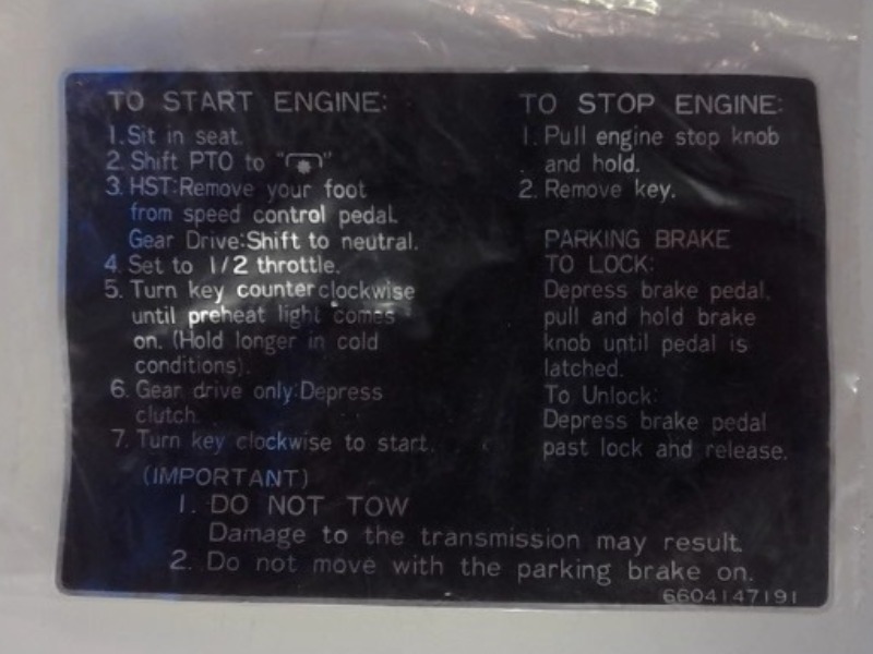 66041-47190 Start Label for KUBOTA