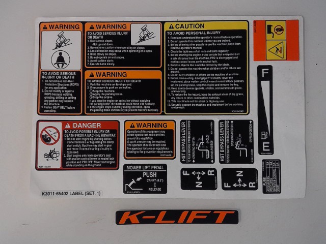 K3011-65400 Label Set for KUBOTA