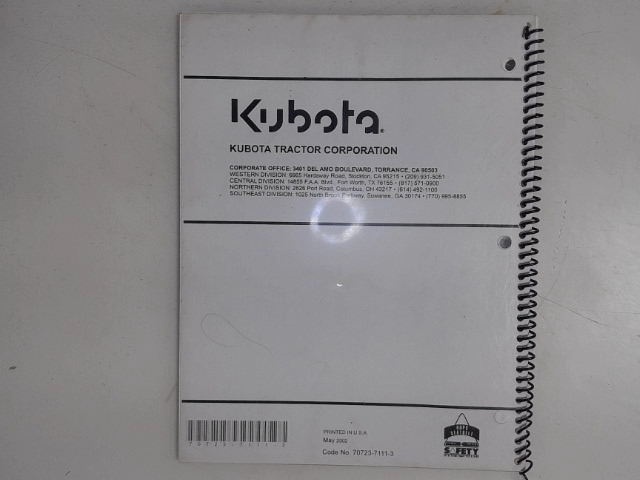 70723-71113 Manual for KUBOTA