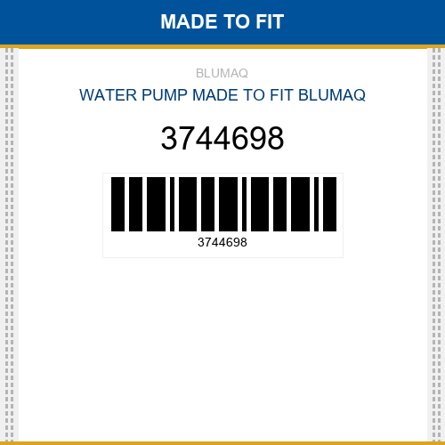 3744698 Water pump Made to fit