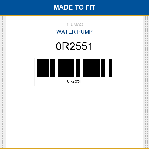 0R2551 Water pump Made to fit