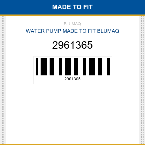 2961365 Water pump Made to fit