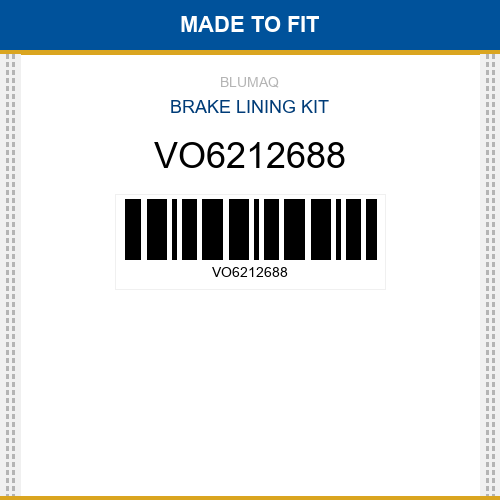 VO6212688 Brake lining kit Made to fit for VOLVO