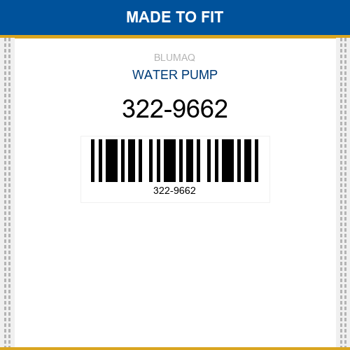 322-9662 Water pump Made to fit