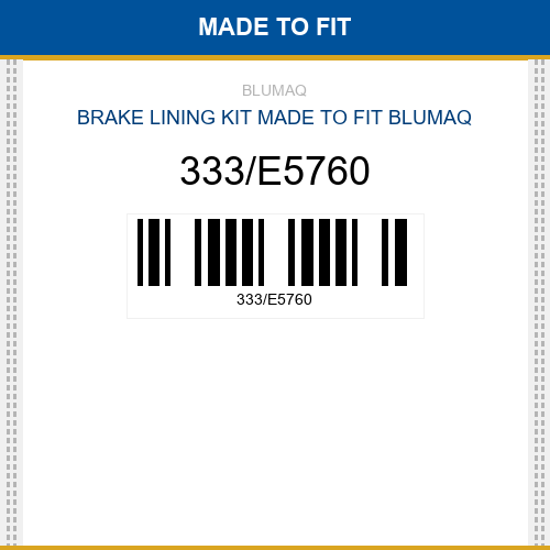 333/E5760 Brake lining kit Made to fit for JCB