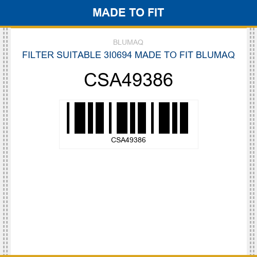CSA49386 Filter suitable 3i0694 Made to fit for CASE
