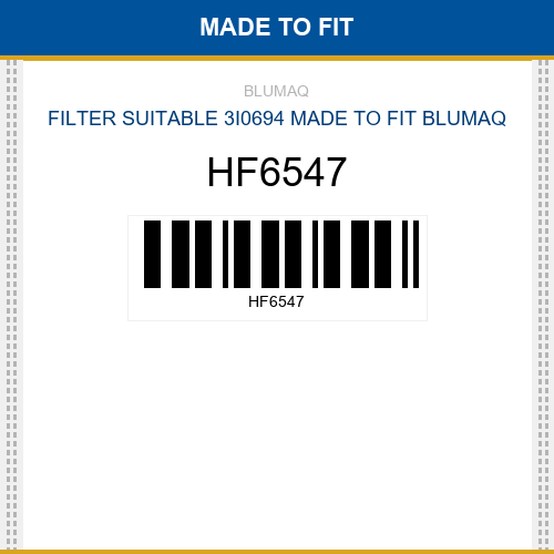 HF6547 Filter suitable 3i0694 Made to fit for VARIOS