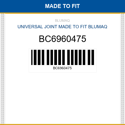 BC6960475 Universal joint Made to fit for BOBCAT