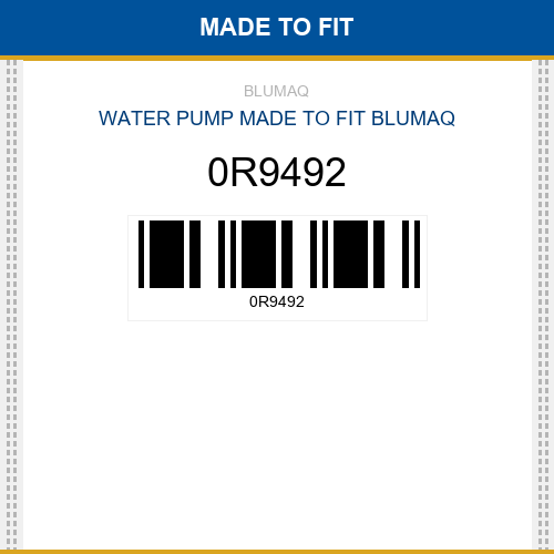 0R9492 Water pump Made to fit