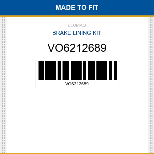 VO6212689 Brake lining kit Made to fit for VOLVO