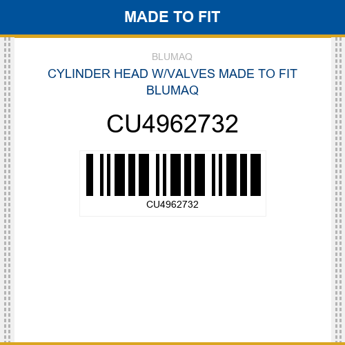 CU4962732 Cylinder head w/valves Made to fit for CUMMINS