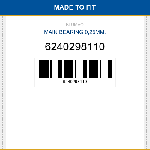 6240298110 Main bearing 0,25mm. Made to fit for KOMATSU