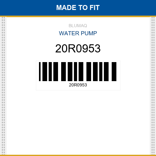 20R0953 Water pump Made to fit