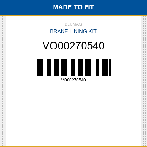 VO00270540 Brake lining kit Made to fit for VOLVO