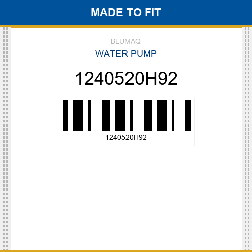 1240520H92 Water pump Made to fit for KOMATSU