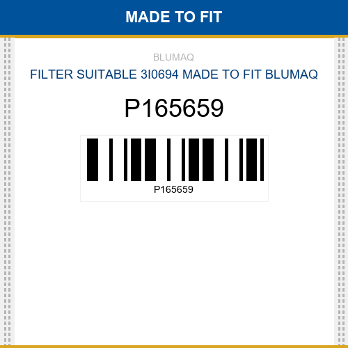 P165659 Filter suitable 3i0694 Made to fit for VARIOS