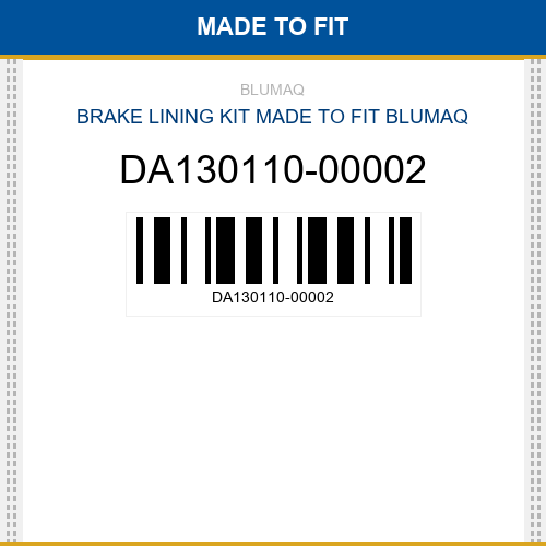 DA130110-00002 Brake lining kit Made to fit for Daewoo - Doosan