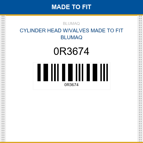 0R3674 Cylinder head w/valves Made to fit