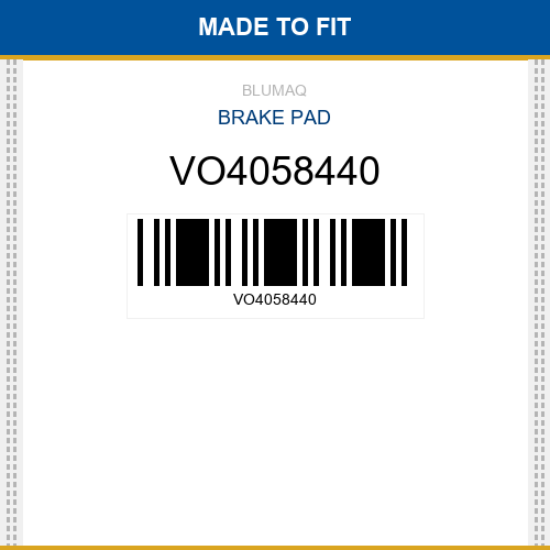 VO4058440 Brake pad Made to fit for VOLVO