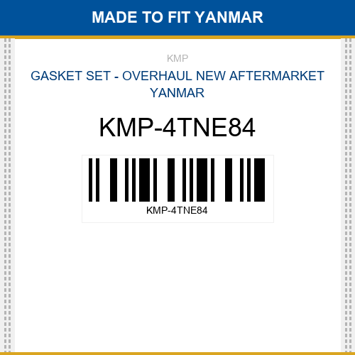 KMP-4TNE84 Gasket set - overhaul Made to fit for YANMAR