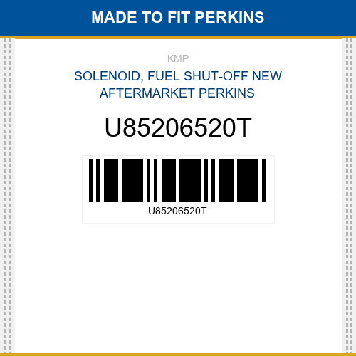 U85206520T Solenoid, fuel shut-off Made to fit for PERKINS