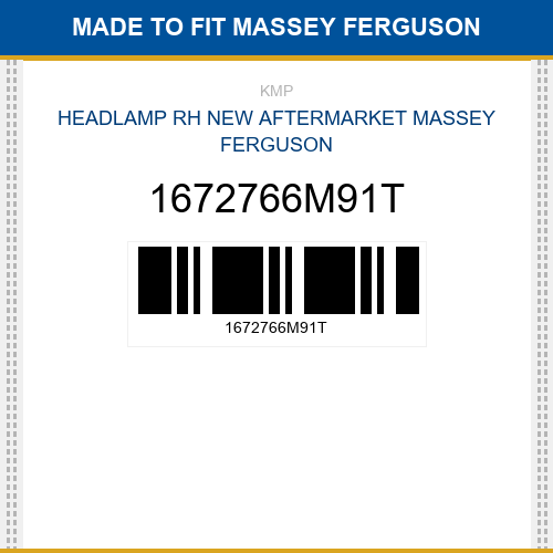 1672766M91T Headlamp rh Made to fit for MASSEY FERGUSON