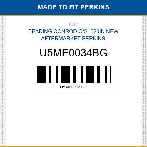 U5ME0034BG Bearing conrod o/s .020in Made to fit for PERKINS