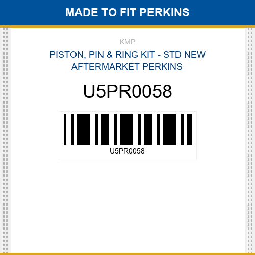 U5PR0058 Piston, pin & ring kit - std Made to fit for PERKINS