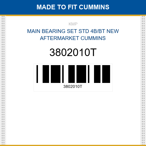 3802010T Main bearing set std 4b/bt Made to fit for CUMMINS