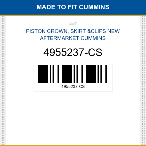 4955237-CS Piston crown, skirt &clips Made to fit for CUMMINS