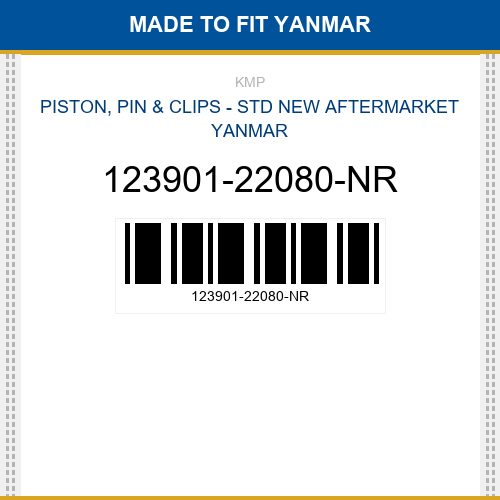 123901-22080-NR Piston, pin & clips - std Made to fit for YANMAR