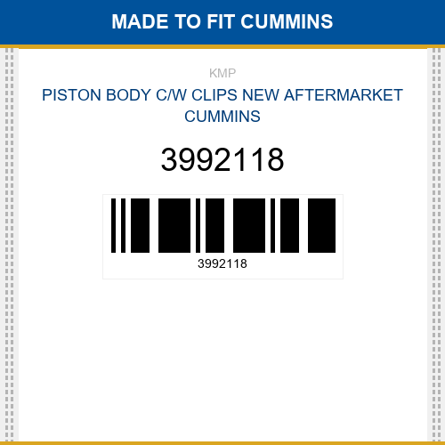 3992118 Piston body c/w clips Made to fit for CUMMINS
