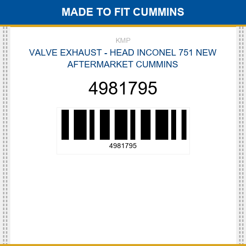 4981795 Valve exhaust - head inconel 751 Made to fit for CUMMINS
