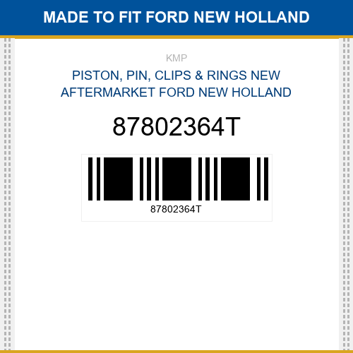 87802364T Piston, pin, clips & rings Made to fit for FORD NEW HOLLAND