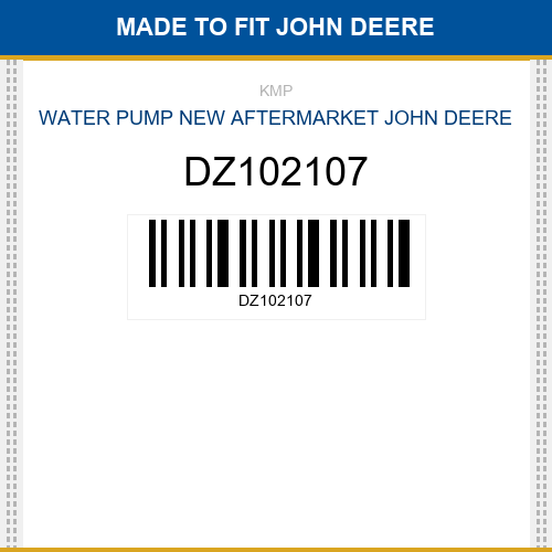 DZ102107 Water pump Made to fit for JOHN DEERE