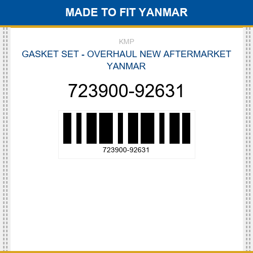 723900-92631 Gasket set - overhaul Made to fit for YANMAR