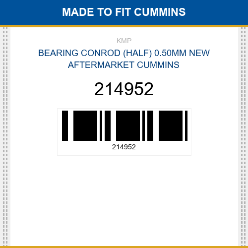 214952 Bearing conrod (half) 0.50mm Made to fit for CUMMINS
