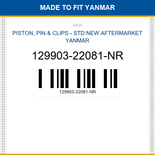 129903-22081-NR Piston, pin & clips - std Made to fit for YANMAR