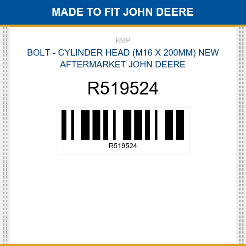 R519524 Bolt - cylinder head (m16 x 200mm) Made to fit for JOHN DEERE