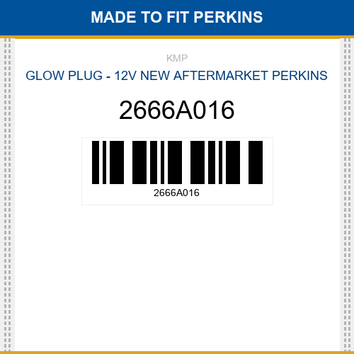 2666A016 Glow plug - 12v Made to fit for PERKINS