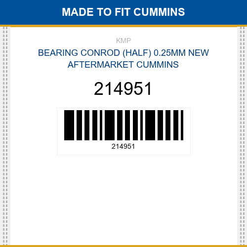 214951 Bearing conrod (half) 0.25mm Made to fit for CUMMINS